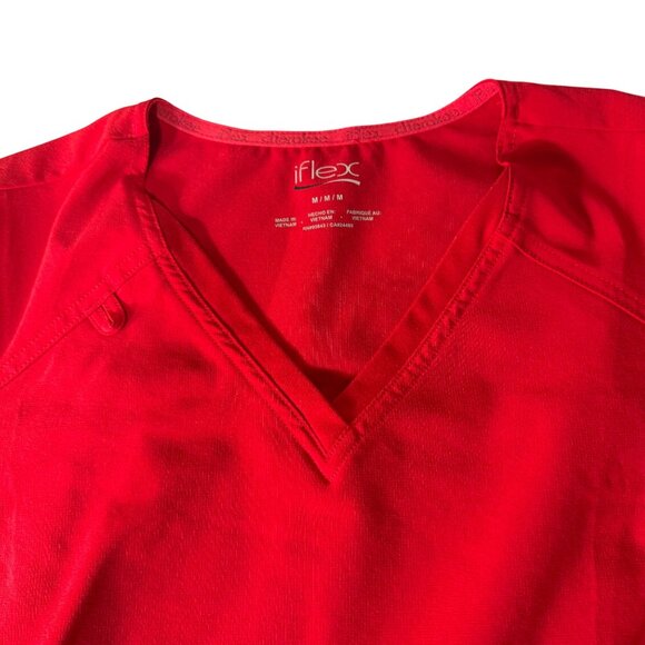Cherokee Iflex Womens Red V-Neck Scrub Top Size Medium Pockets Stretch CK605 - Picture 3 of 6